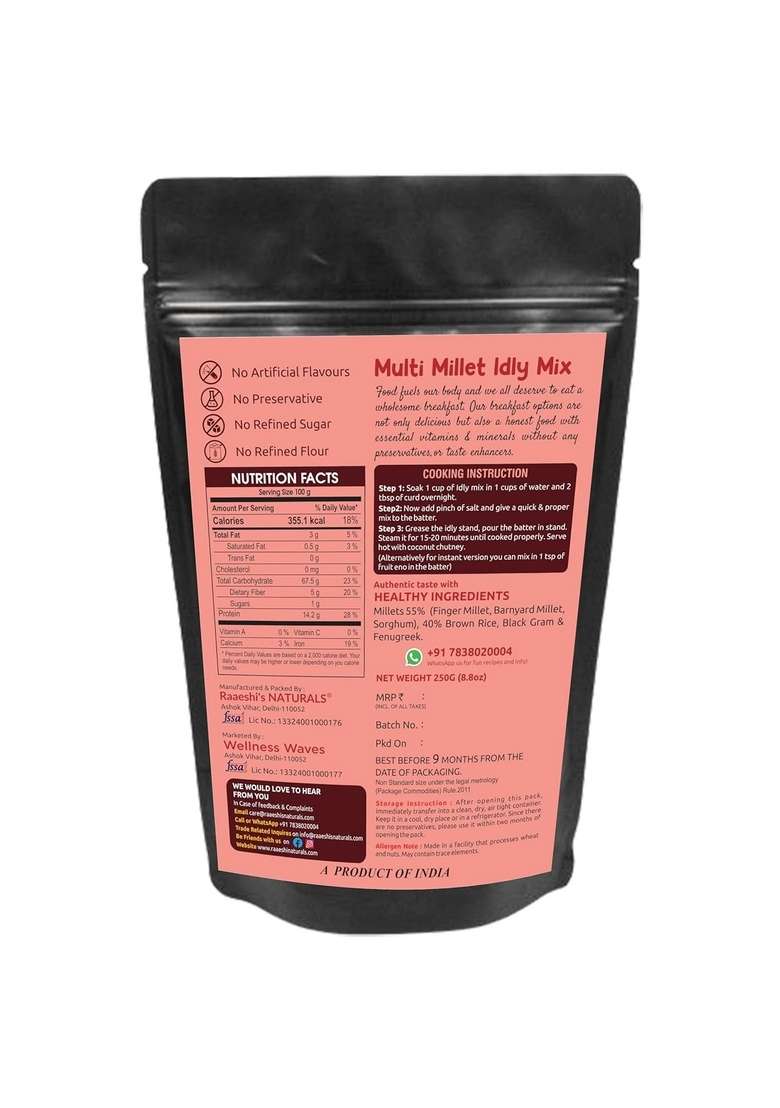 Wellness Waves Multi Millet Idly Mix, Gluten Free, Low Gi, Rich In Fibre, 250G - Indya