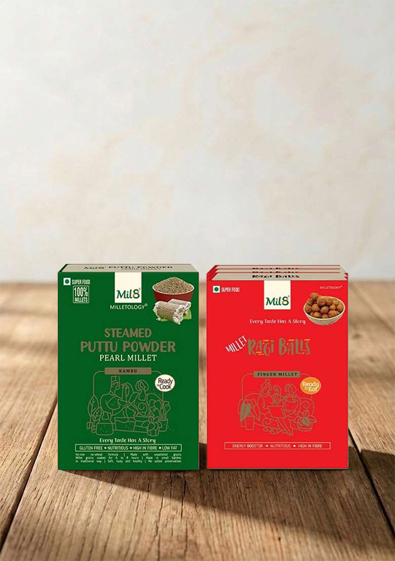Mil8 Puttu Powder Pearl & Ragi Balls Combo (300Gram-40Gram) Nutritious, Delicious And Healthy Breakfast Solution - Indya