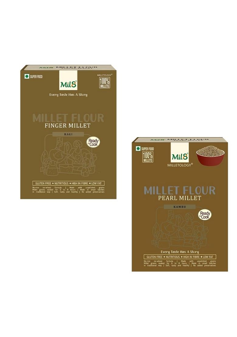 Mil8 Flour Finger & Flour Pearl Millet Combo (300Gram-300Gram) Nutritious, Delicious And Healthy Breakfast Solution