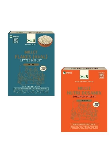 Mil8 Flakes (Aval) Little & Nutri Dosamix Sorghum Millet Combo (200Gram-300Gram) Nutritious, Delicious And Healthy Breakfast Solution