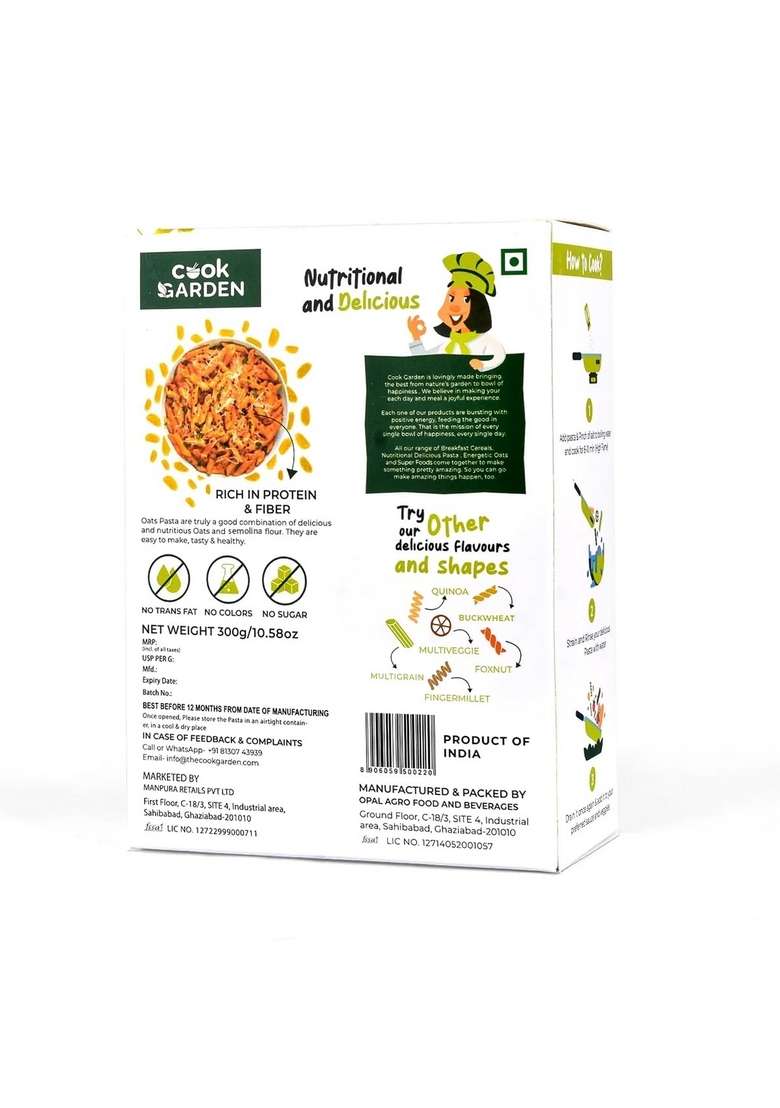 Cookgarden Fruits & Nuts Muesli 400G & Oats Pasta 300G | Healthy Protein Food & Breakfast Cereal - Indya