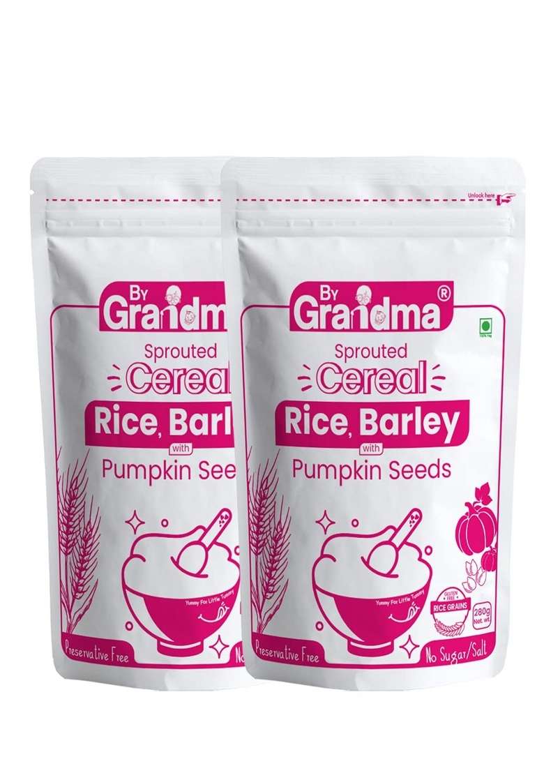Bygrandma Sprouted Cereal Mix - Rice, Barely With Pumpkin Seeds Instant Food For Little Ones | Preservative Free Instant Porridge Mix For Kids | 560G - Indya