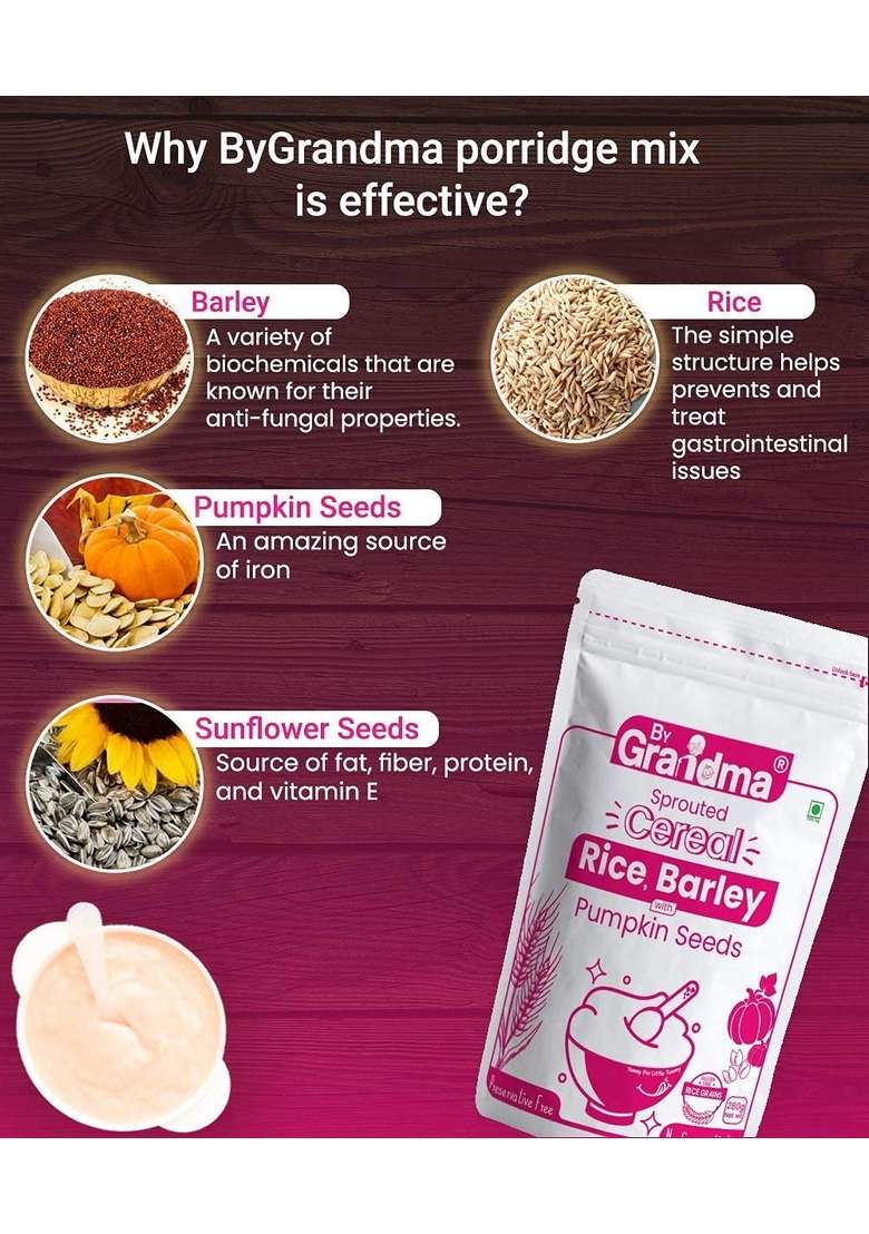 Bygrandma Sprouted Cereal Mix - Rice, Barely With Pumpkin Seeds Instant Food For Little Ones | Preservative Free Instant Porridge Mix For Kids | 560G - Indya