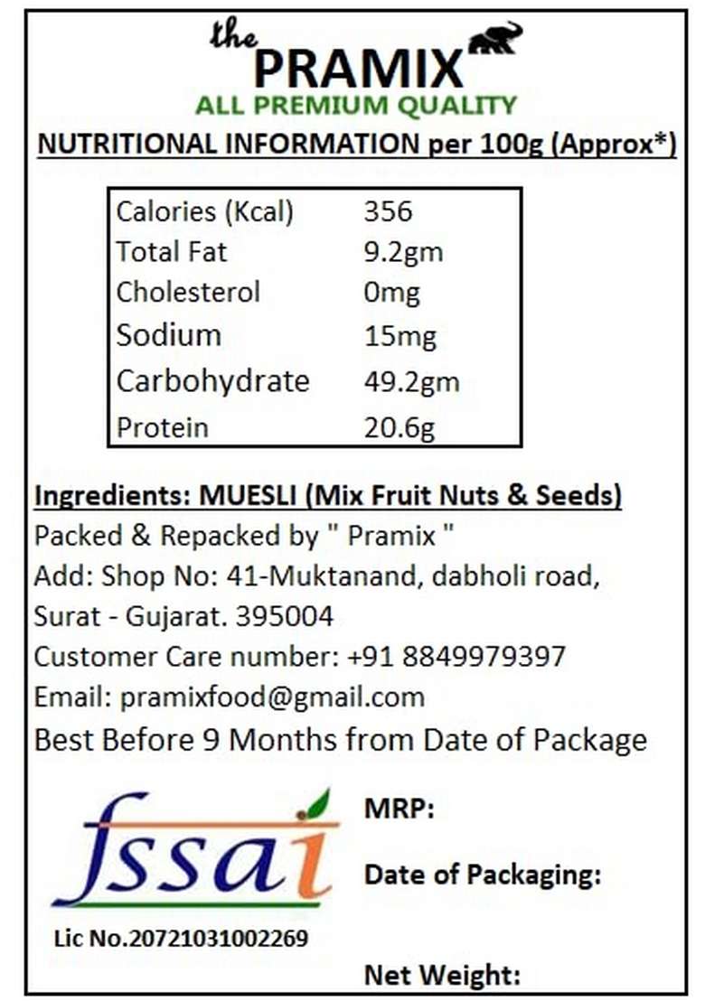 Pramix Muesli Fruit And Nuts - 900G With Fruits, Nuts & Seeds, Multigrain Breakfast Cereal, Delight Healthy Breakfast - Indya