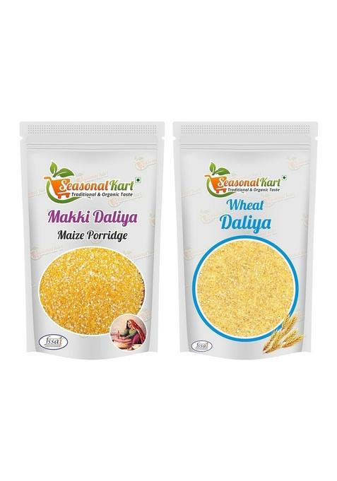 Seasonalkart Combo Pack Of Makki Daliya/Makai Ka Daliya And Wheat Dalia 2Kg Each |Total Weight 4Kg | Healthy And Tasty Breakfast| Cereal For Breakfast | Naturally Gluten-Free|