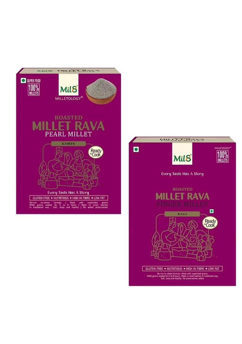 Mil8 Rava Pearl & Rava Finger Millet Combo (300Gram-300Gram) Nutritious, Delicious And Healthy Breakfast Solution - Indya