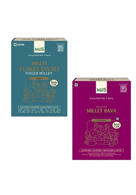 Mil8 Flakes (Aval) Finger & Rava Little Millet Combo (200Gram-300Gram) Nutritious, Delicious And Healthy Breakfast Solution