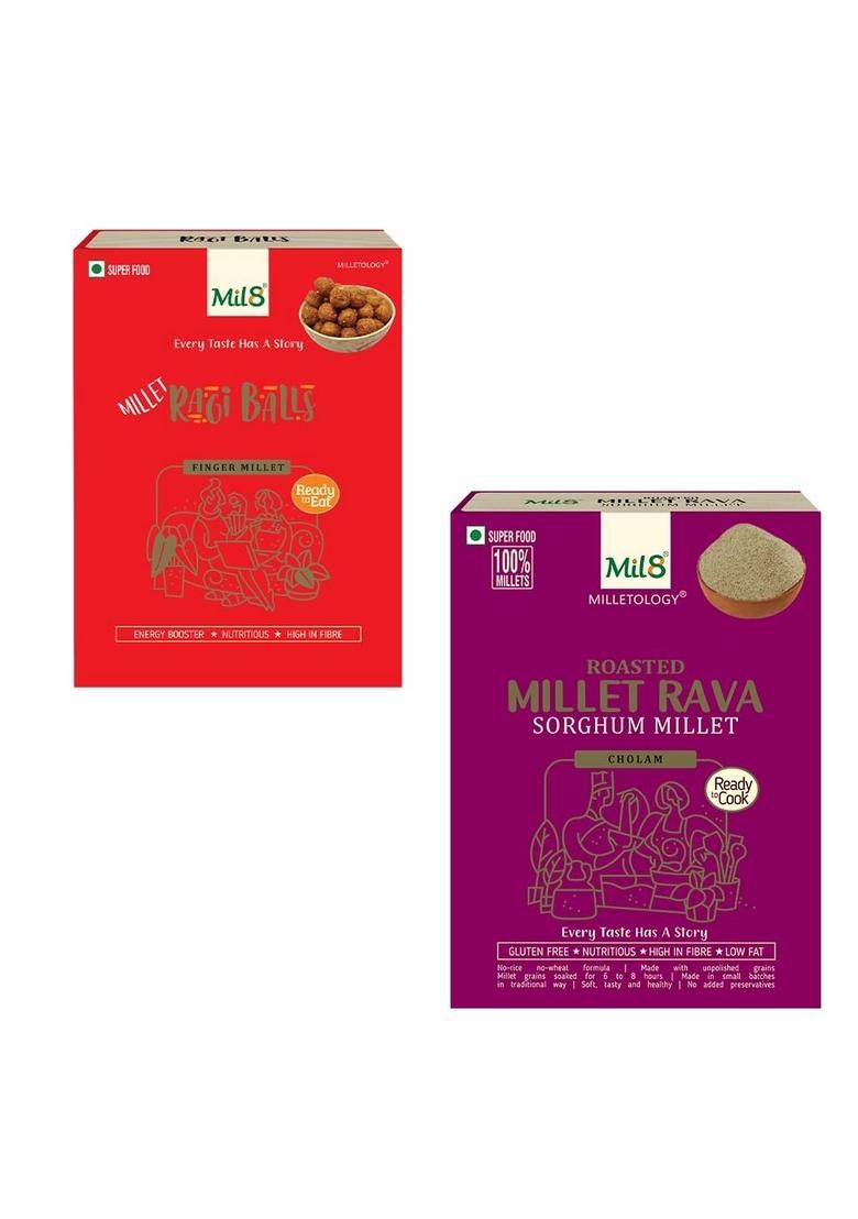 Mil8 Ragi Balls & Rava Sorghum Millet Combo (40Gram-300Gram) Nutritious, Delicious And Healthy Breakfast Solution
