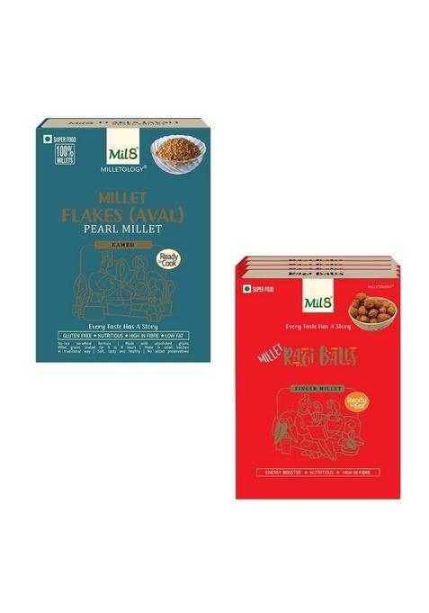 Mil8 Flakes (Aval) Pearl & Ragi Balls Combo (200Gram-40Gram) Nutritious, Delicious And Healthy Breakfast Solution