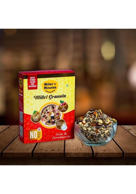 Millet 'N' Minutes Millet Granola, Nuts And Cranberries, No Added Preservatives, Rich In Vitamins And Fibre, 40% Millet