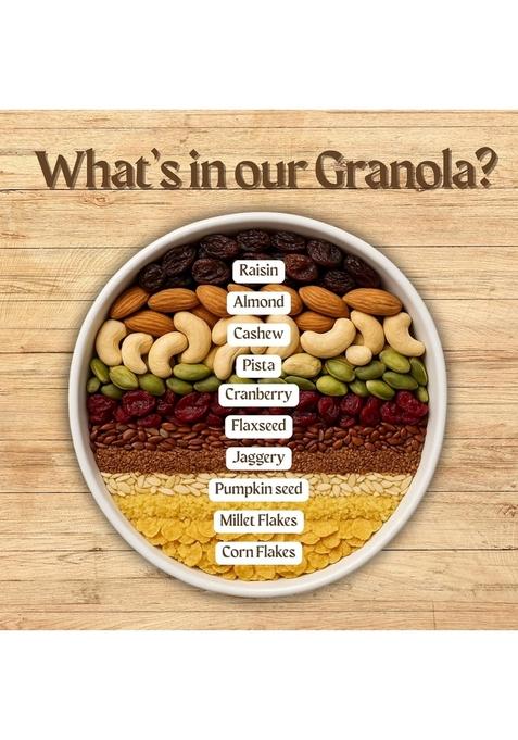 Millet 'N' Minutes Millet Granola, Nuts And Cranberries, No Added Preservatives, Rich In Vitamins And Fibre, 40% Millet