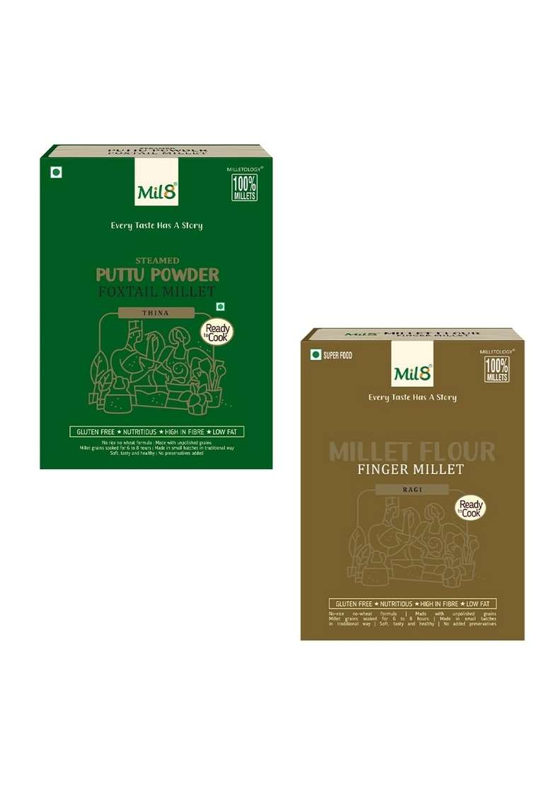 Mil8 Puttu Powder Foxtail & Flour Finger Millet Combo (300Gram-300Gram) Nutritious, Delicious And Healthy Breakfast Solution - Indya