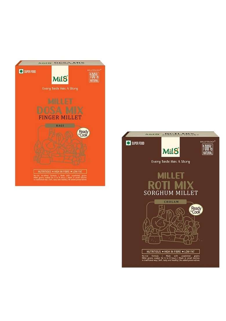 Mil8 Dosamix Finger & Rotimix Sorghum Millet Combo (300Gram-300Gram) Nutritious, Delicious And Healthy Breakfast Solution - Indya