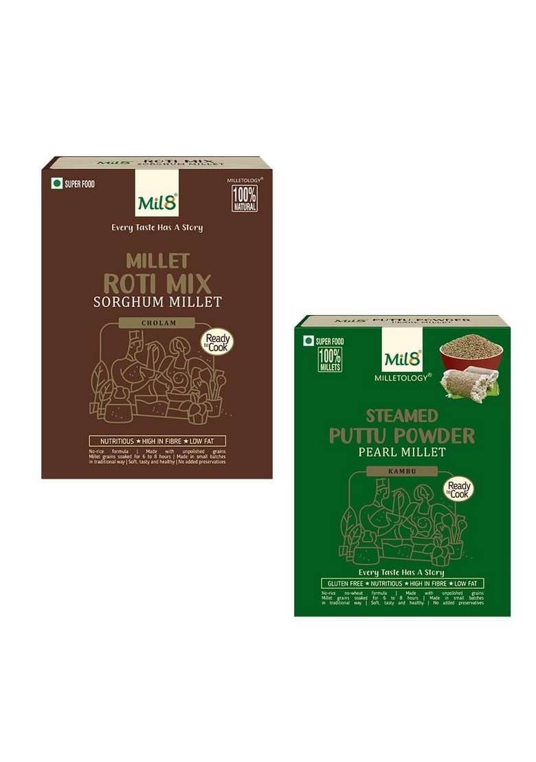 Mil8 Rotimix Sorghum & Puttu Powder Pearl Millet Combo (300Gram-300Gram) Nutritious, Delicious And Healthy Breakfast Solution - Indya