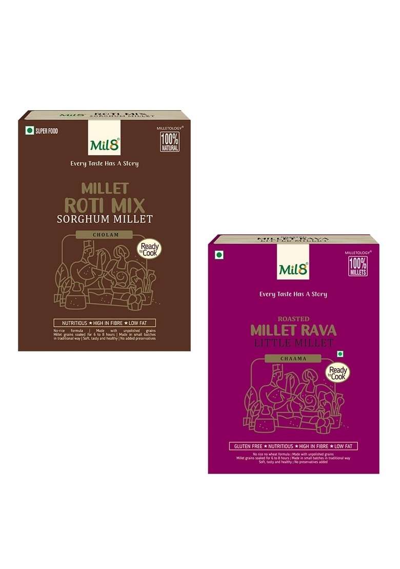 Mil8 Rotimix Sorghum & Rava Little Millet Combo (300Gram-300Gram) Nutritious, Delicious And Healthy Breakfast Solution - Indya