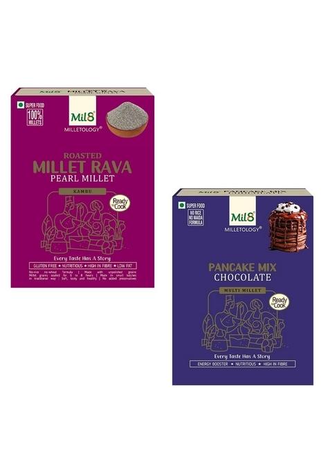 Mil8 Rava Pearl & Pancake Mix Chocolate Combo (300Gram-200Gram) Nutritious, Delicious And Healthy Breakfast Solution