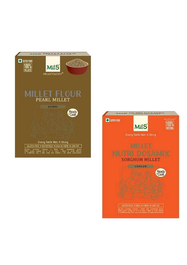 Mil8 Flour Pearl & Nutri Dosamix Sorghum Millet Combo (300Gram-300Gram) Nutritious, Delicious And Healthy Breakfast Solution - Indya