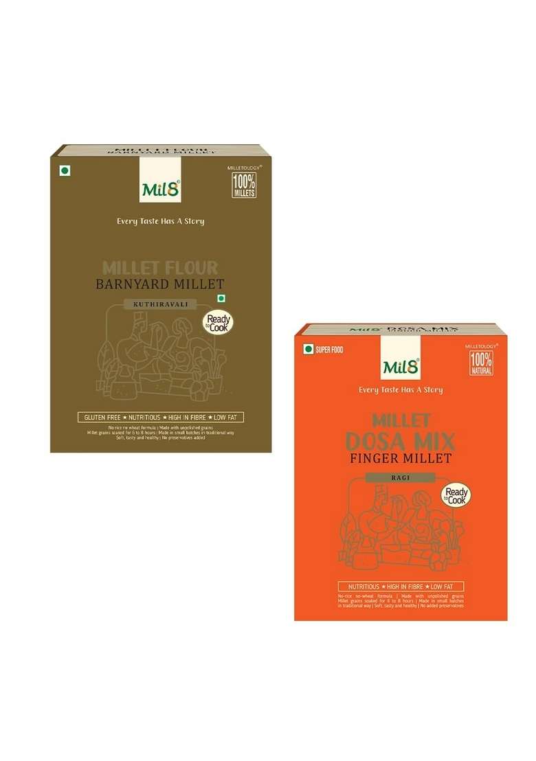 Mil8 Flour Barnyard & Dosamix Finger Millet Combo (300Gram-300Gram) Nutritious, Delicious And Healthy Breakfast Solution - Indya