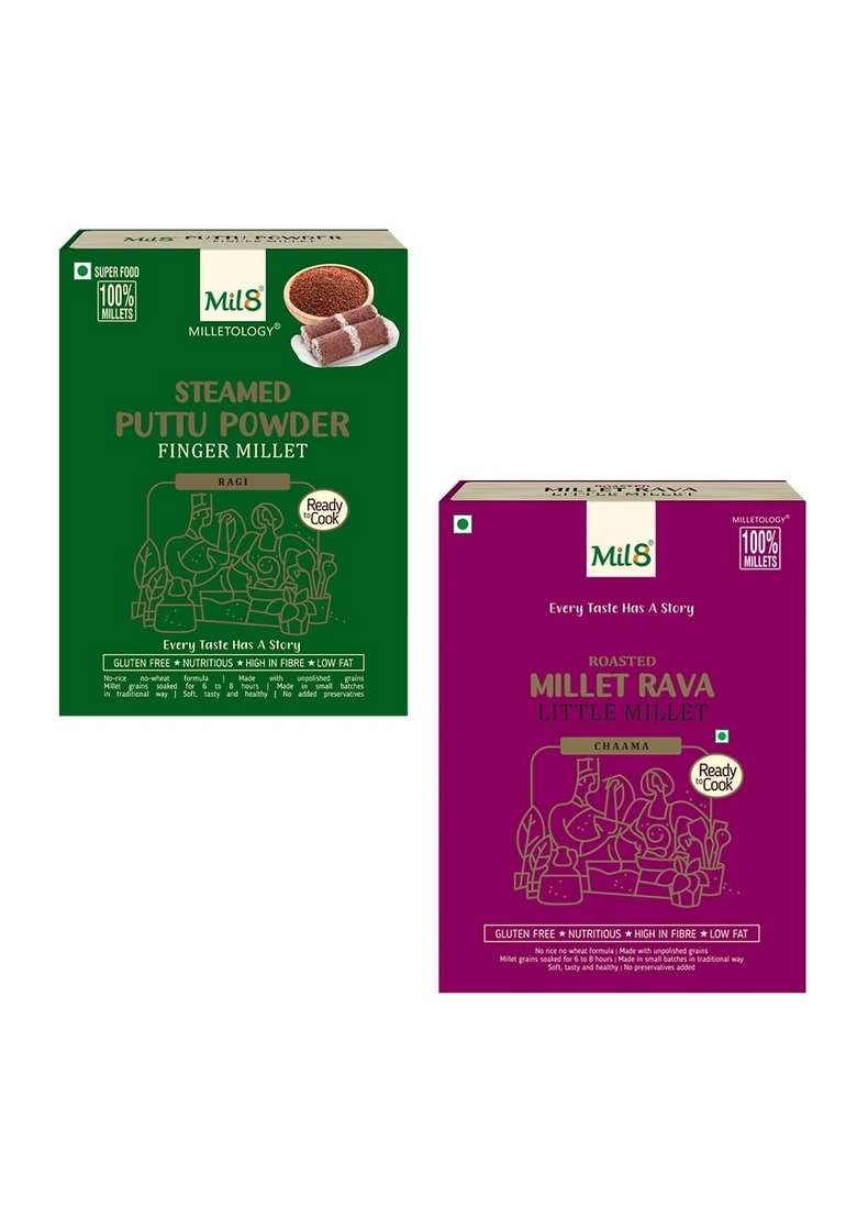 Mil8 Puttu Powder Finger & Rava Little Millet Combo (300Gram-300Gram) Nutritious, Delicious And Healthy Breakfast Solution - Indya