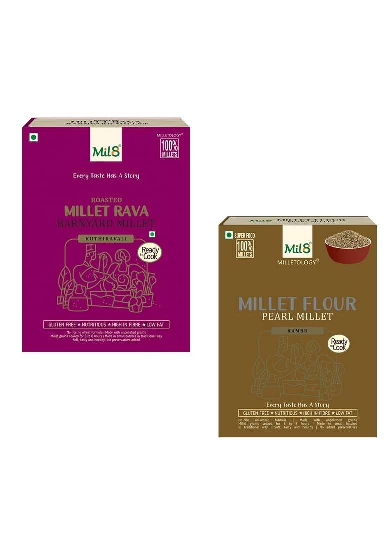 Mil8 Rava Barnyard & Flour Pearl Millet Combo (300Gram-300Gram) Nutritious, Delicious And Healthy Breakfast Solution - Indya