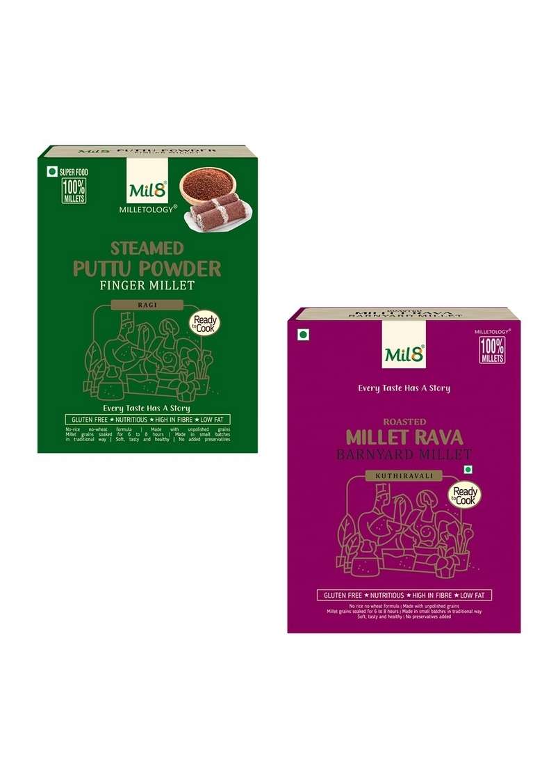 Mil8 Puttu Powder Finger & Rava Barnyard Millet Combo (300Gram-300Gram) Nutritious, Delicious And Healthy Breakfast Solution - Indya
