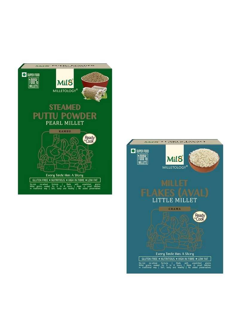 Mil8 Puttu Powder Pearl & Flakes (Aval) Little Millet Combo (300Gram-200Gram) Nutritious, Delicious And Healthy Breakfast Solution - Indya