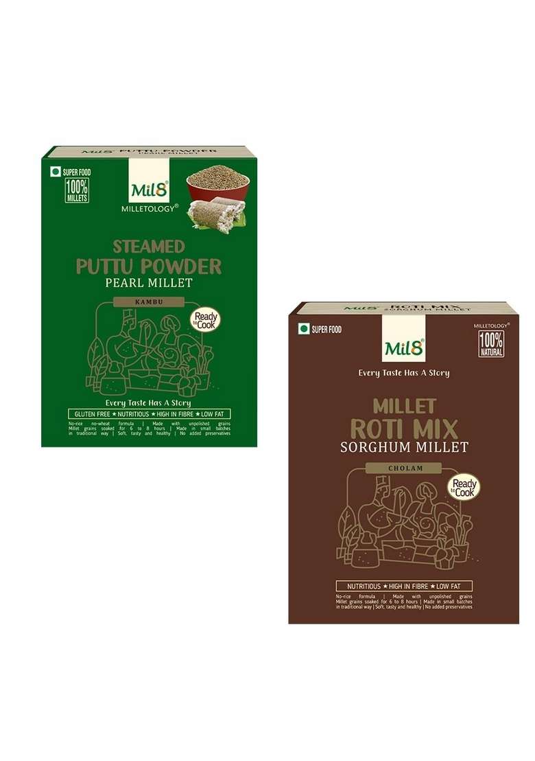 Mil8 Puttu Powder Pearl & Rotimix Sorghum Millet Combo (300Gram-300Gram) Nutritious, Delicious And Healthy Breakfast Solution - Indya