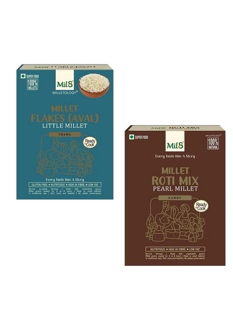 Mil8 Flakes (Aval) Little & Rotimix Pearl Millet Combo (200Gram-300Gram) Nutritious, Delicious And Healthy Breakfast Solution