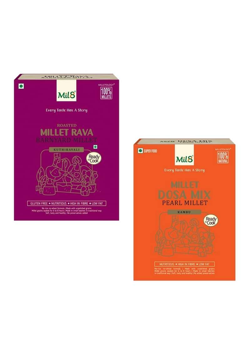 Mil8 Rava Barnyard & Dosamix Pearl Millet Combo (300Gram-300Gram) Nutritious, Delicious And Healthy Breakfast Solution - Indya