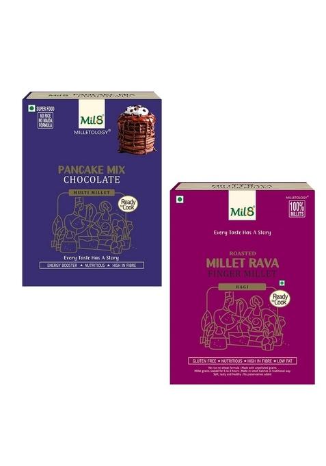 Mil8 Pancake Mix Chocolate & Rava Finger Millet Combo (200Gram-300Gram) Nutritious, Delicious And Healthy Breakfast Solution