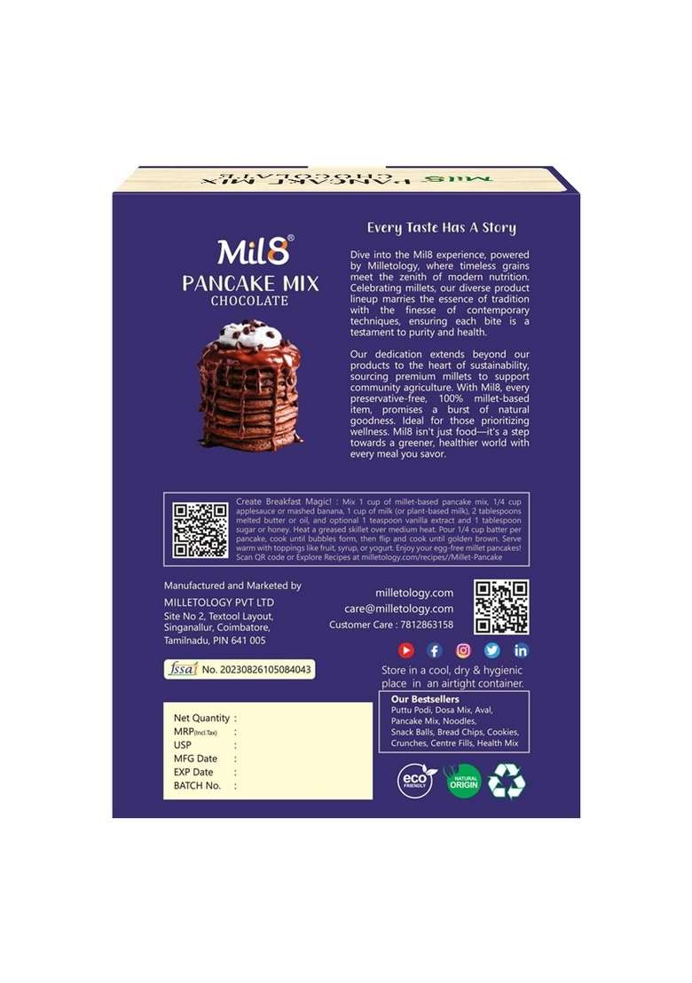 Mil8 Pancake Mix Chocolate & Flakes (Aval) Sorghum Millet Combo (200Gram-200Gram) Nutritious, Delicious And Healthy Breakfast Solution - Indya