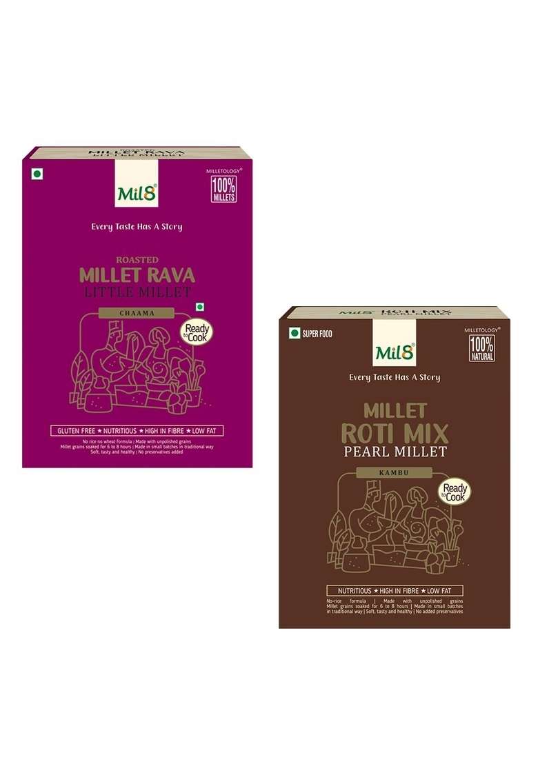 Mil8 Rava Little & Rotimix Pearl Millet Combo (300Gram-300Gram) Nutritious, Delicious And Healthy Breakfast Solution - Indya