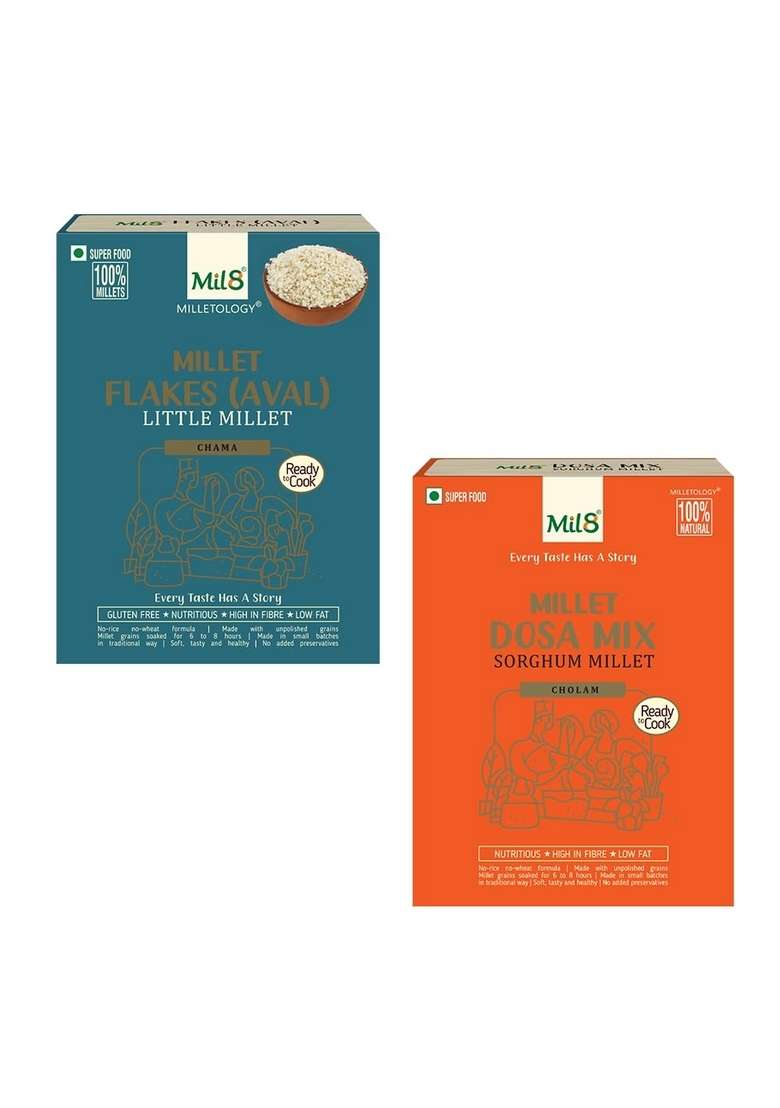 Mil8 Flakes (Aval) Little & Dosamix Sorghum Millet Combo (200Gram-300Gram) Nutritious, Delicious And Healthy Breakfast Solution - Indya