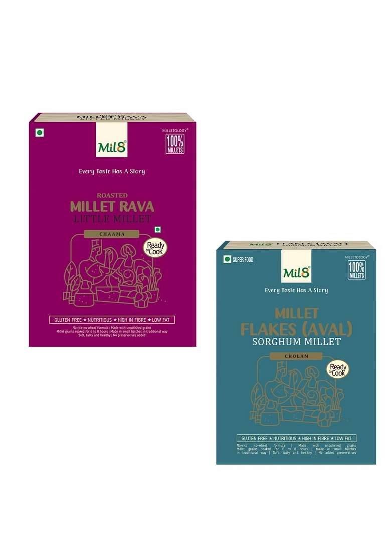 Mil8 Rava Little & Flakes (Aval) Sorghum Millet Combo (300Gram-200Gram) Nutritious, Delicious And Healthy Breakfast Solution - Indya