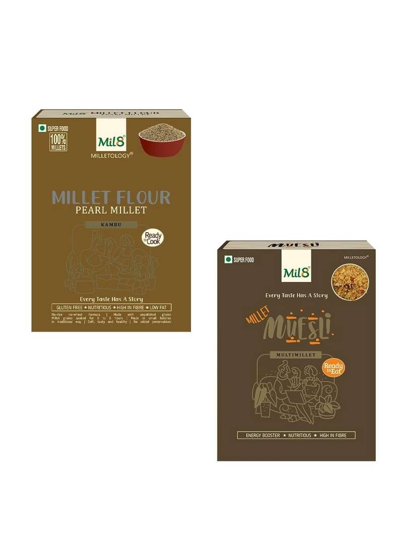 Mil8 Flour Pearl & Muesli Combo (300Gram-100Gram) Nutritious, Delicious And Healthy Breakfast Solution - Indya