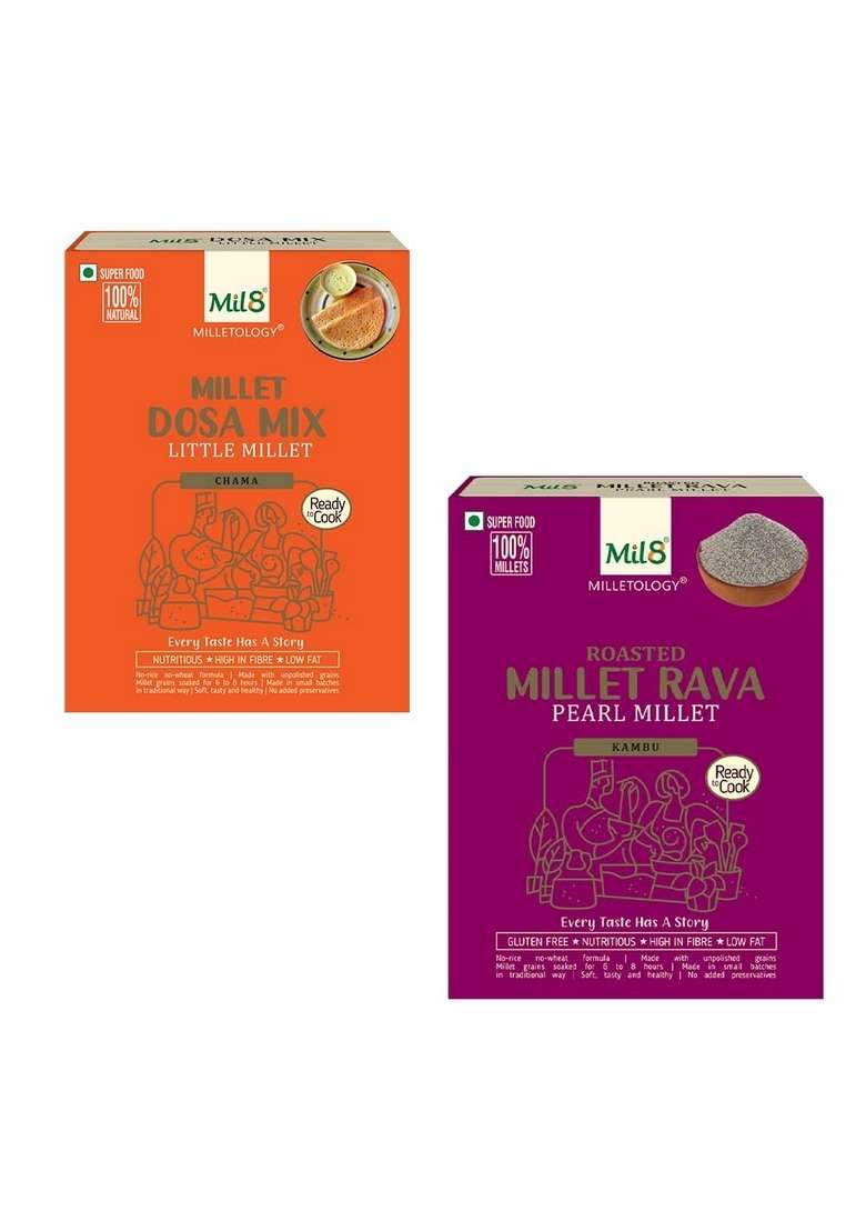 Mil8 Dosamix Little & Rava Pearl Millet Combo (300Gram-300Gram) Nutritious, Delicious And Healthy Breakfast Solution - Indya
