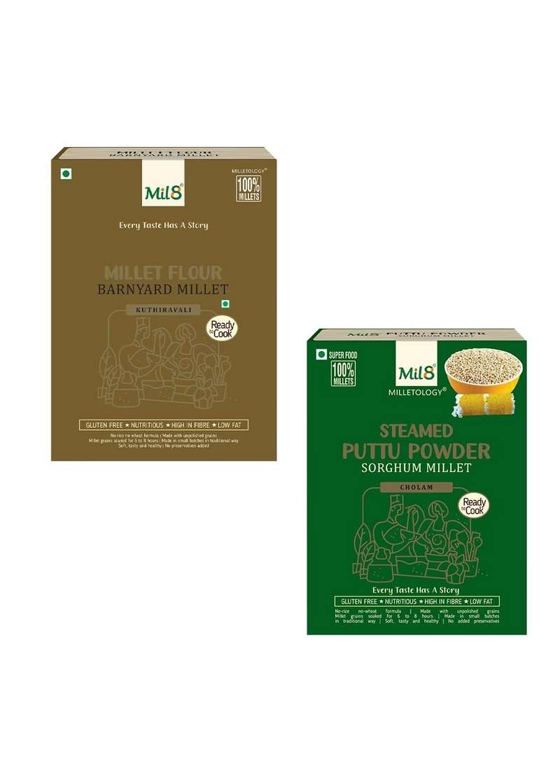 Mil8 Flour Barnyard & Puttu Powder Sorghum Millet Combo (300Gram-300Gram) Nutritious, Delicious And Healthy Breakfast Solution - Indya