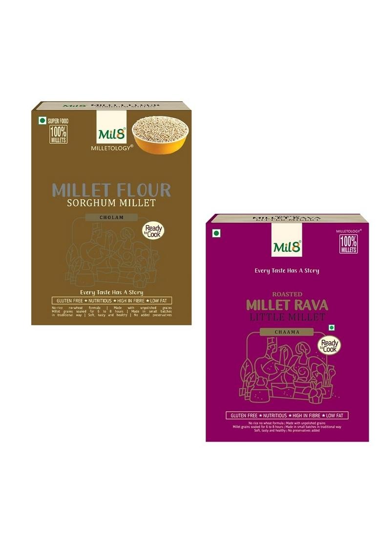 Mil8 Flour Sorghum & Rava Little Millet Combo (300Gram-300Gram) Nutritious, Delicious And Healthy Breakfast Solution