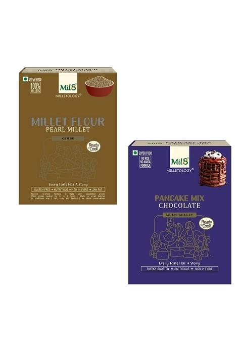 Mil8 Flour Pearl & Pancake Mix Chocolate Combo (300Gram-200Gram) Nutritious, Delicious And Healthy Breakfast Solution