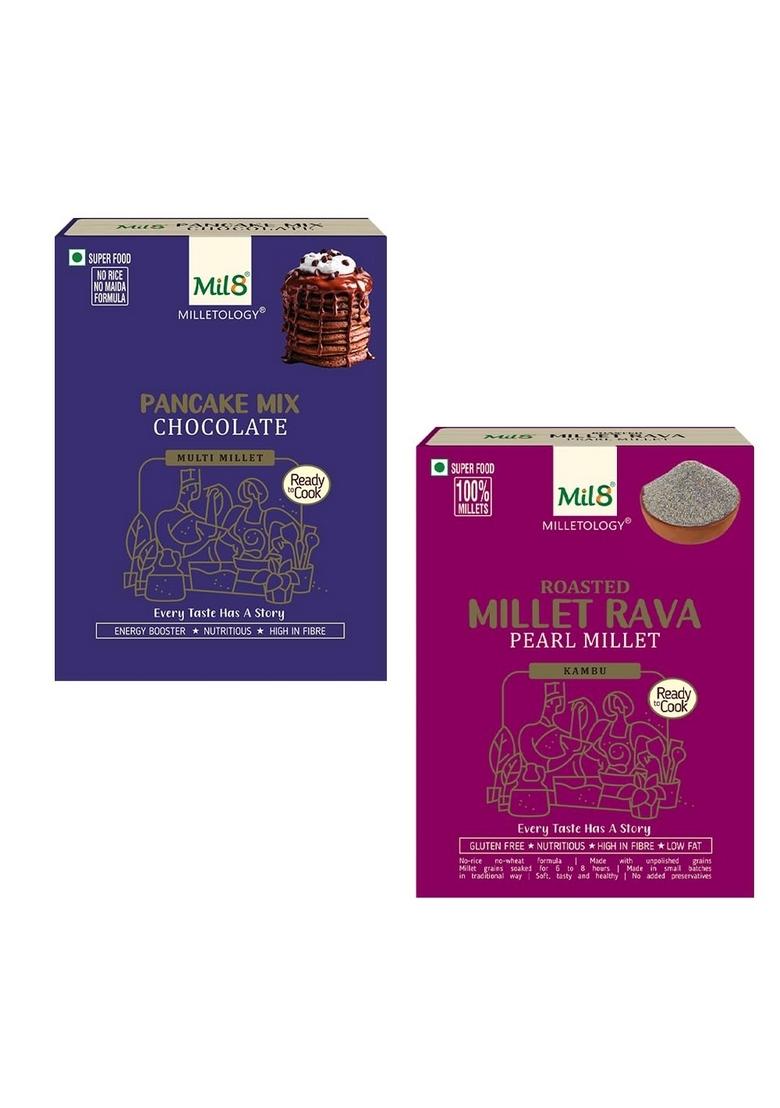 Mil8 Pancake Mix Chocolate & Rava Pearl Millet Combo (200Gram-300Gram) Nutritious, Delicious And Healthy Breakfast Solution