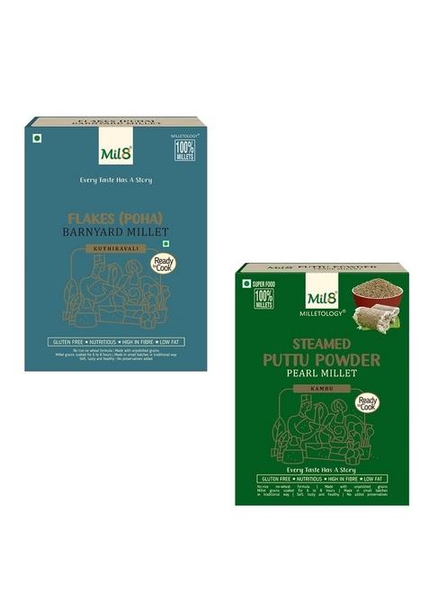 Mil8 Flakes (Aval) Barnayard & Puttu Powder Pearl Millet Combo (200Gram-300Gram) Nutritious, Delicious And Healthy Breakfast Solution