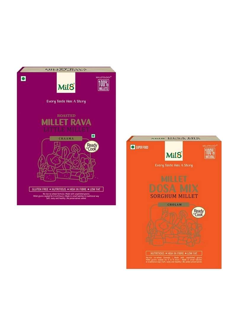 Mil8 Rava Little & Dosamix Sorghum Millet Combo (300Gram-300Gram) Nutritious, Delicious And Healthy Breakfast Solution - Indya
