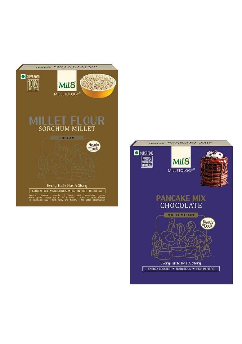 Mil8 Flour Sorghum & Pancake Mix Chocolate Combo (300Gram-200Gram) Nutritious, Delicious And Healthy Breakfast Solution - Indya