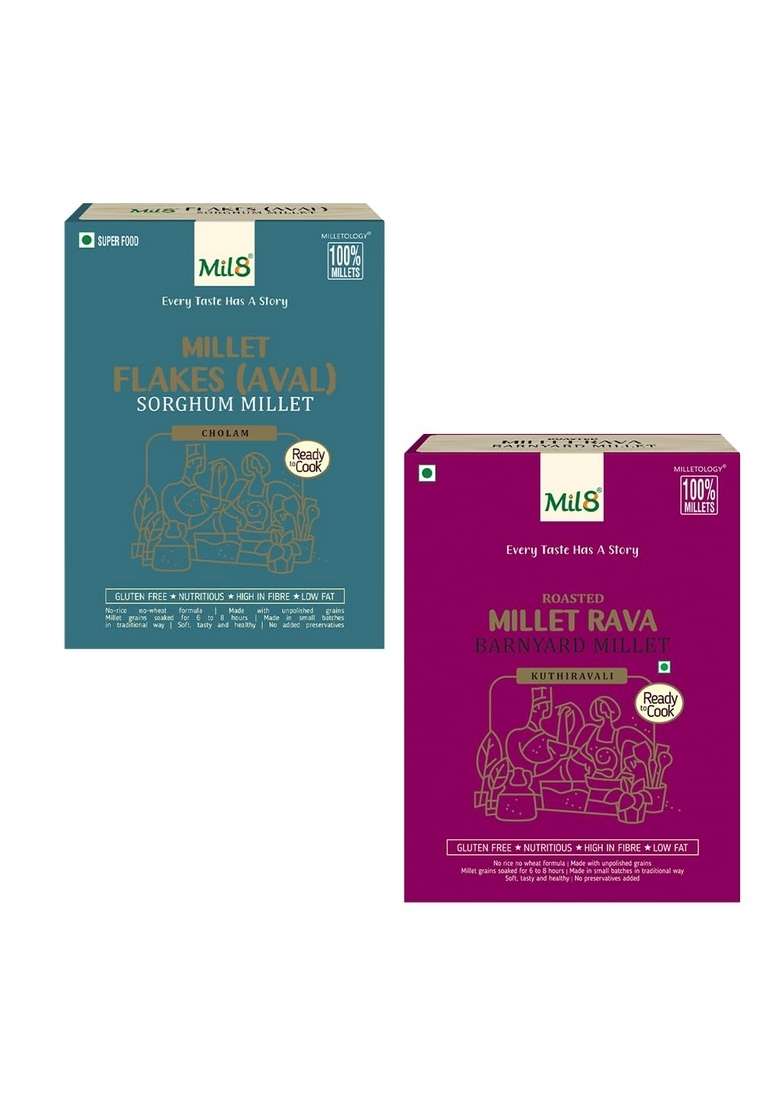 Mil8 Flakes (Aval) Sorghum & Rava Barnyard Millet Combo (200Gram-300Gram) Nutritious, Delicious And Healthy Breakfast Solution - Indya