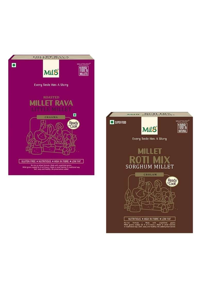 Mil8 Rava Little & Rotimix Sorghum Millet Combo (300Gram-300Gram) Nutritious, Delicious And Healthy Breakfast Solution - Indya