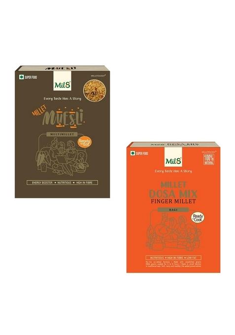 Mil8 Muesli & Dosamix Finger Millet Combo (100Gram-300Gram) Nutritious, Delicious And Healthy Breakfast Solution