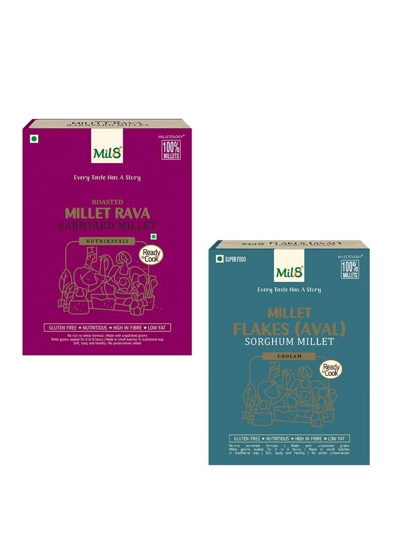 Mil8 Rava Barnyard & Flakes (Aval) Sorghum Millet Combo (300Gram-200Gram) Nutritious, Delicious And Healthy Breakfast Solution - Indya
