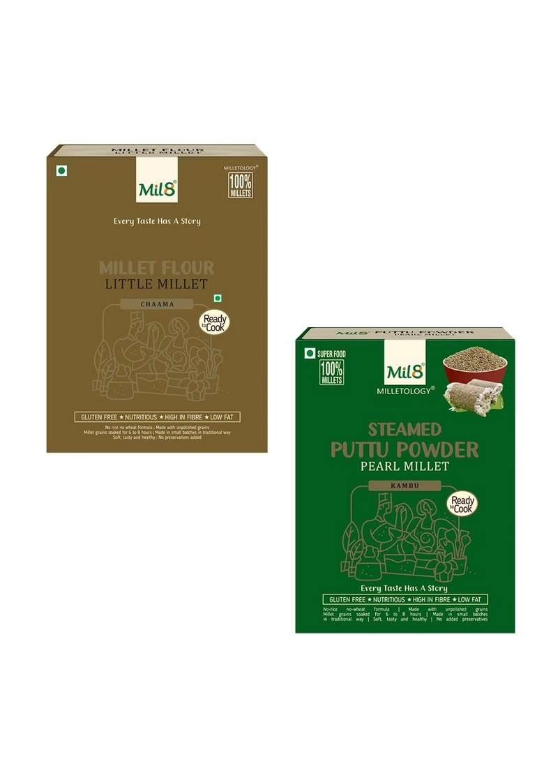 Mil8 Flour Little & Puttu Powder Pearl Millet Combo (300Gram-300Gram) Nutritious, Delicious And Healthy Breakfast Solution - Indya