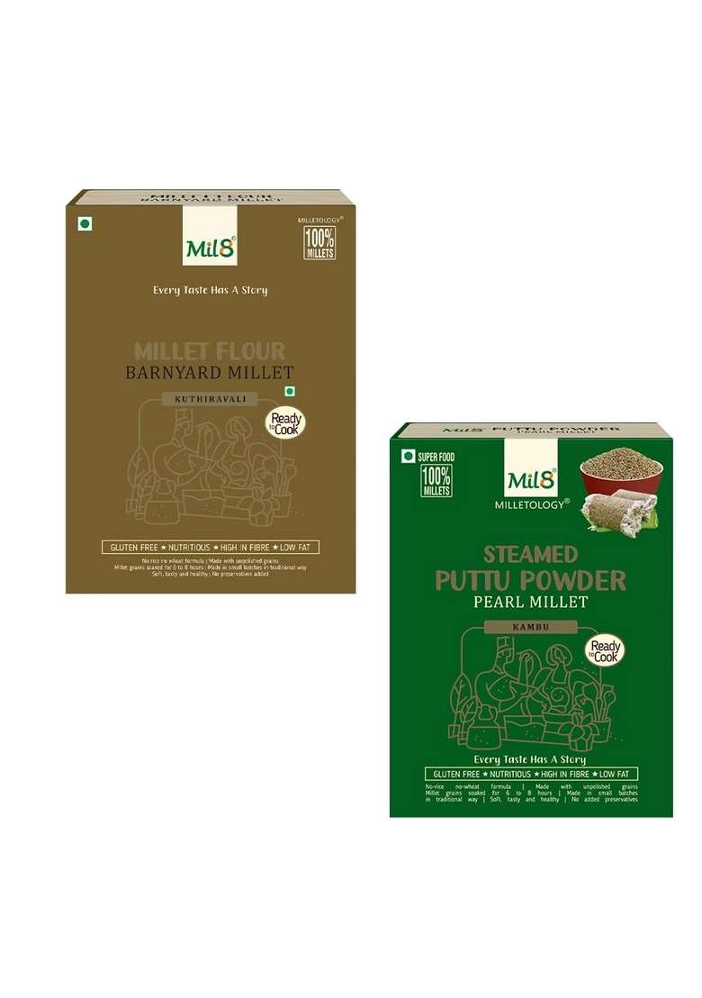 Mil8 Flour Barnyard & Puttu Powder Pearl Millet Combo (300Gram-300Gram) Nutritious, Delicious And Healthy Breakfast Solution - Indya