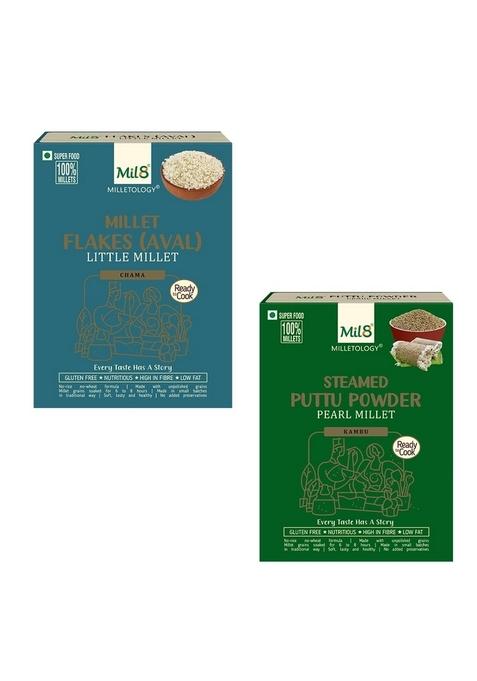 Mil8 Flakes (Aval) Little & Puttu Powder Pearl Millet Combo (200Gram-300Gram) Nutritious, Delicious And Healthy Breakfast Solution